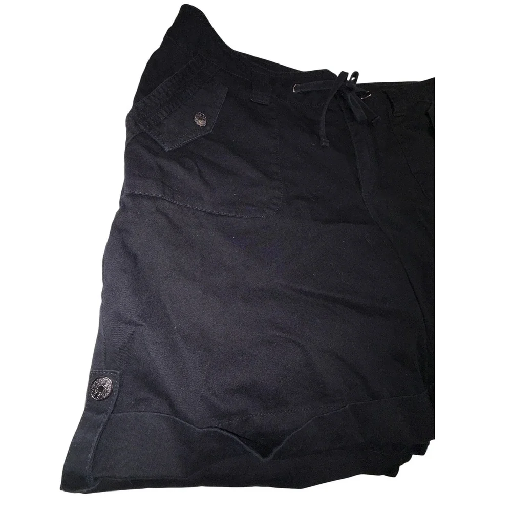 Venezia Shorts 22 Black Cotton Cargo Utility‎ Cuffed Drawstring Plus Size